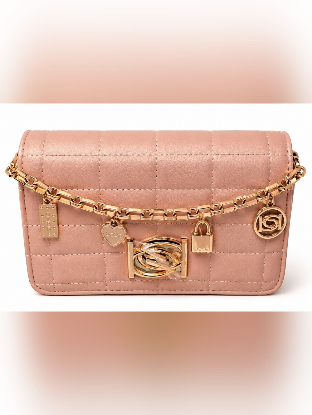 ✨️NWT Bebe Blush Pink Quilted Mini Crossbody Bag with Charm Chain
